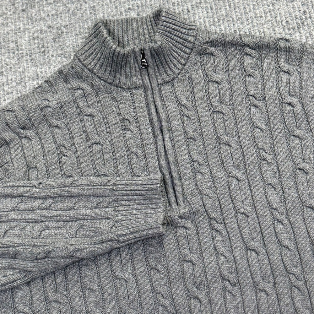 IZOD Mens XXL Gray Cable Knit Quarter Zip 100% Cotton Pullover Sweater